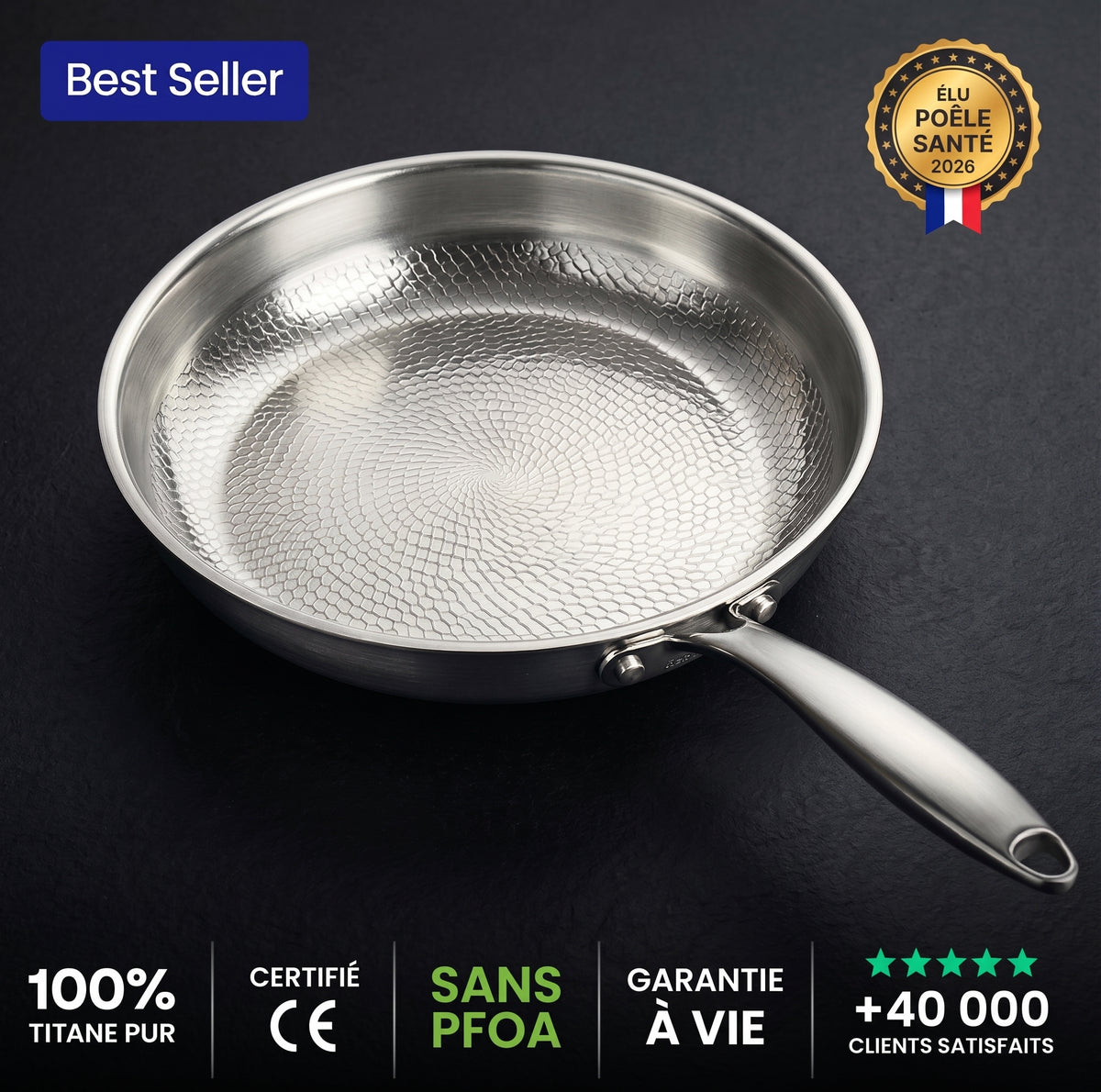 Poêle Anti-Adhésive en Titane Pur MARTELO™